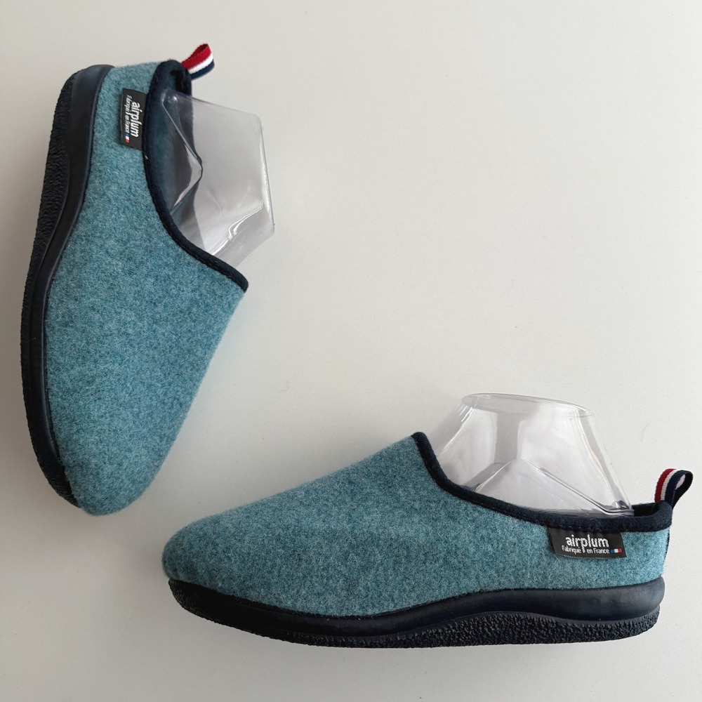 Airplum NWOB Boiled Wool Made in France Slip On Aqua Slippers EU 38 US 7 7.5